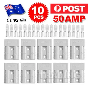 10 x Anderson Plug Connector Pair 50A Amp 12 - 24V 6AWG Grey Caravan Trailer Solar