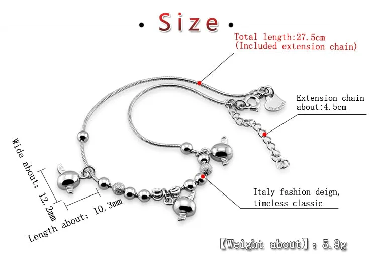 925 Sterling Silver Little Angel Eggs Ankle Bracelet