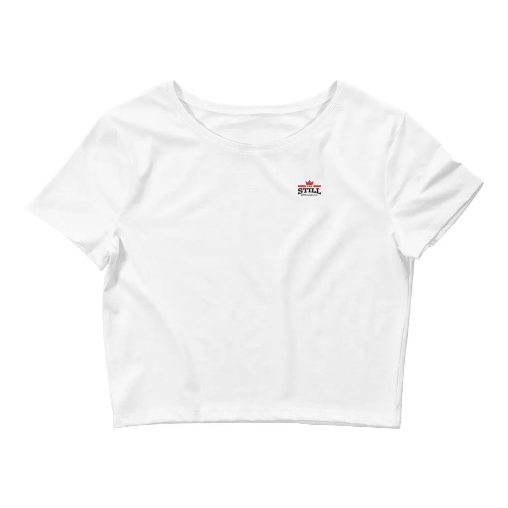 And Still Champion crest logo black lettering women's crop top