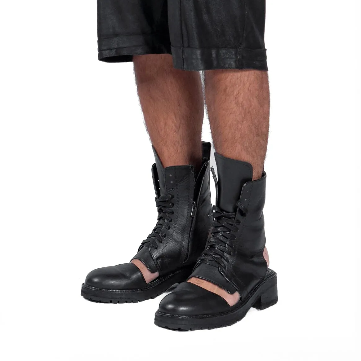 Ankle Cut Leather Boots with Cut-Outs