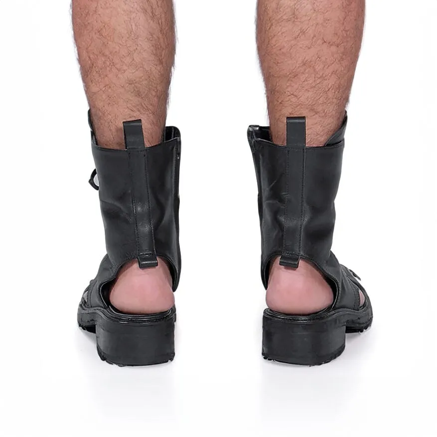 Ankle Cut Leather Boots with Cut-Outs