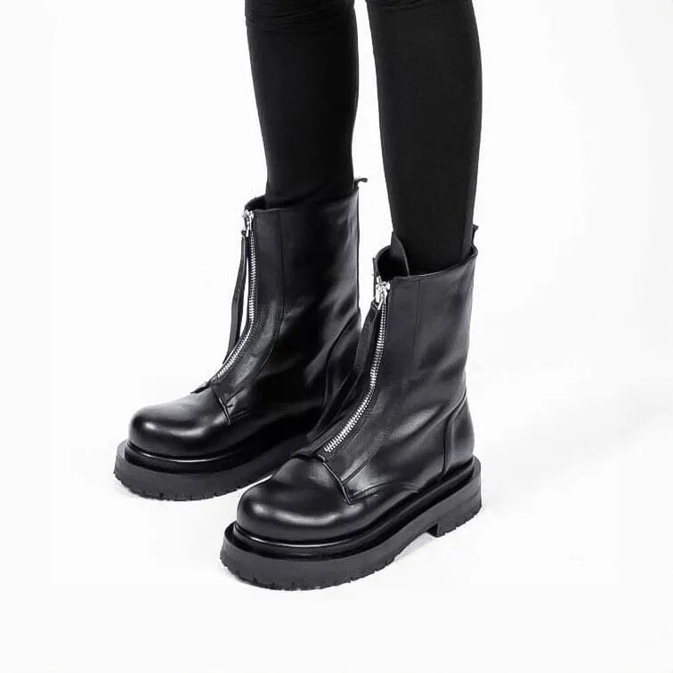 Ankle Cut Leather Boots with Zippers