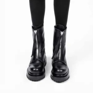 Ankle Cut Leather Boots with Zippers