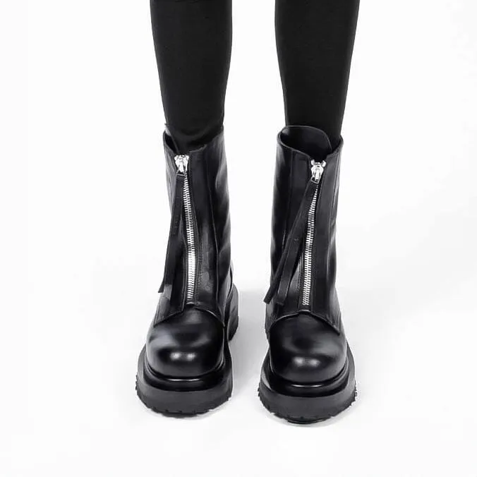 Ankle Cut Leather Boots with Zippers