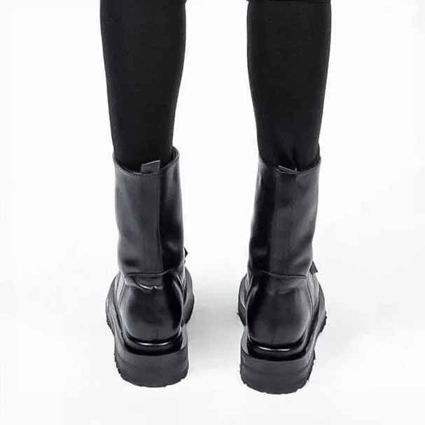 Ankle Cut Leather Boots with Zippers