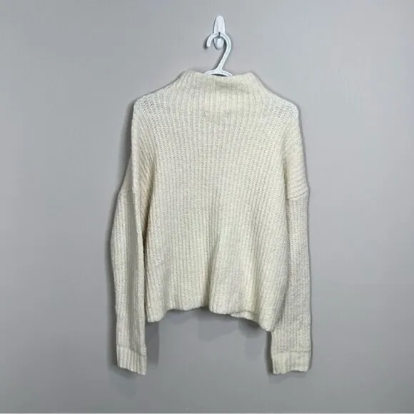 Anthropologie Ivory Mock Neck Pullover Oversized Sweater