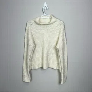 Anthropologie Ivory Mock Neck Pullover Oversized Sweater