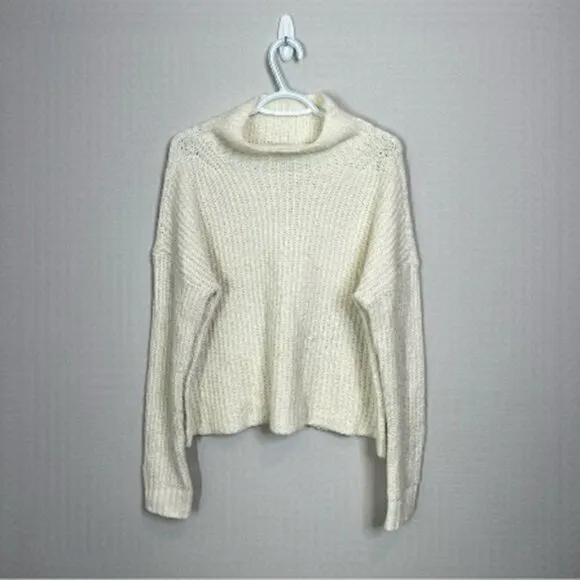 Anthropologie Ivory Mock Neck Pullover Oversized Sweater