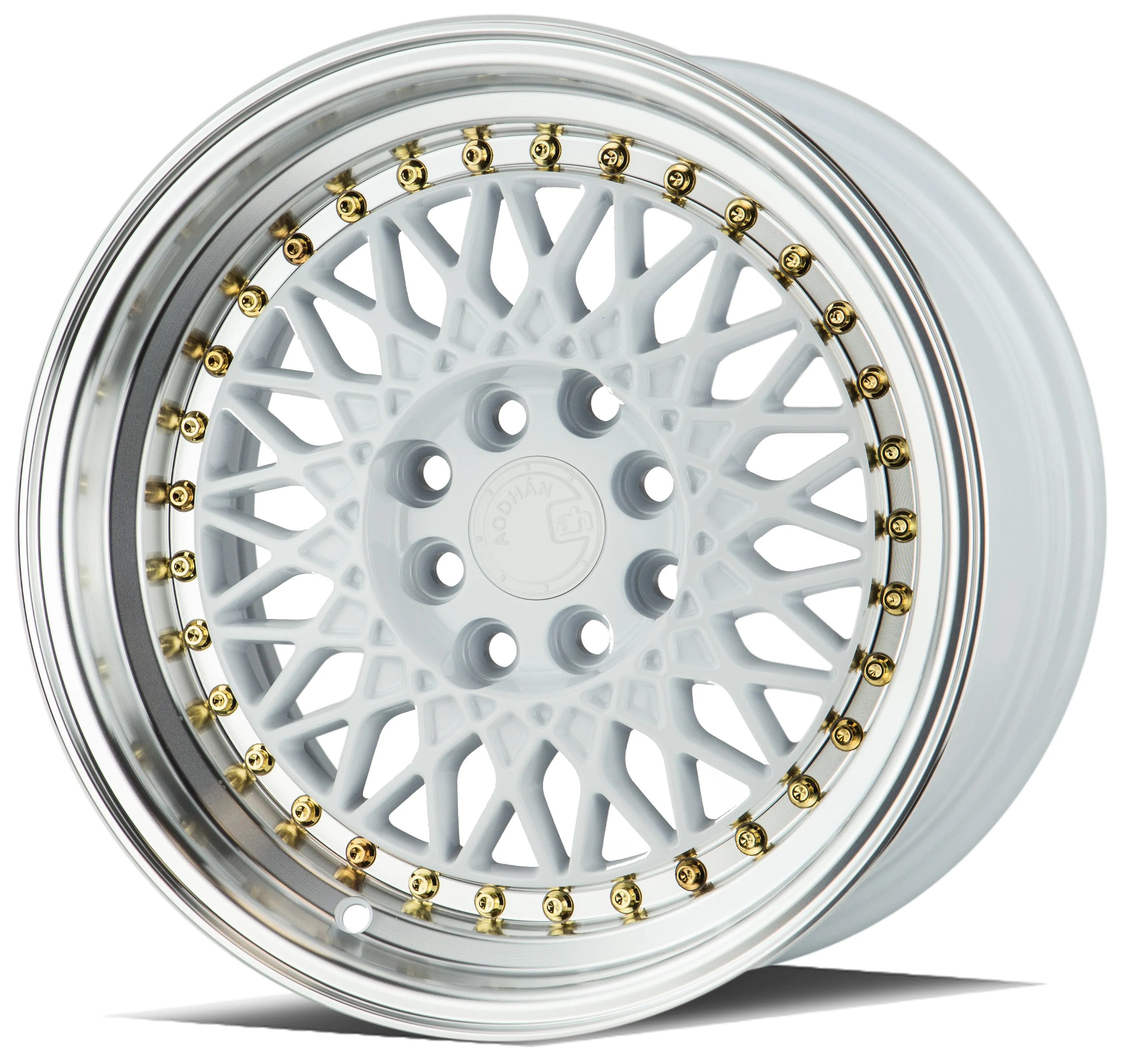 Aodhan AH05 16x8 4x100/114.3  15 White w/Machined Lip (Gold Rivets)