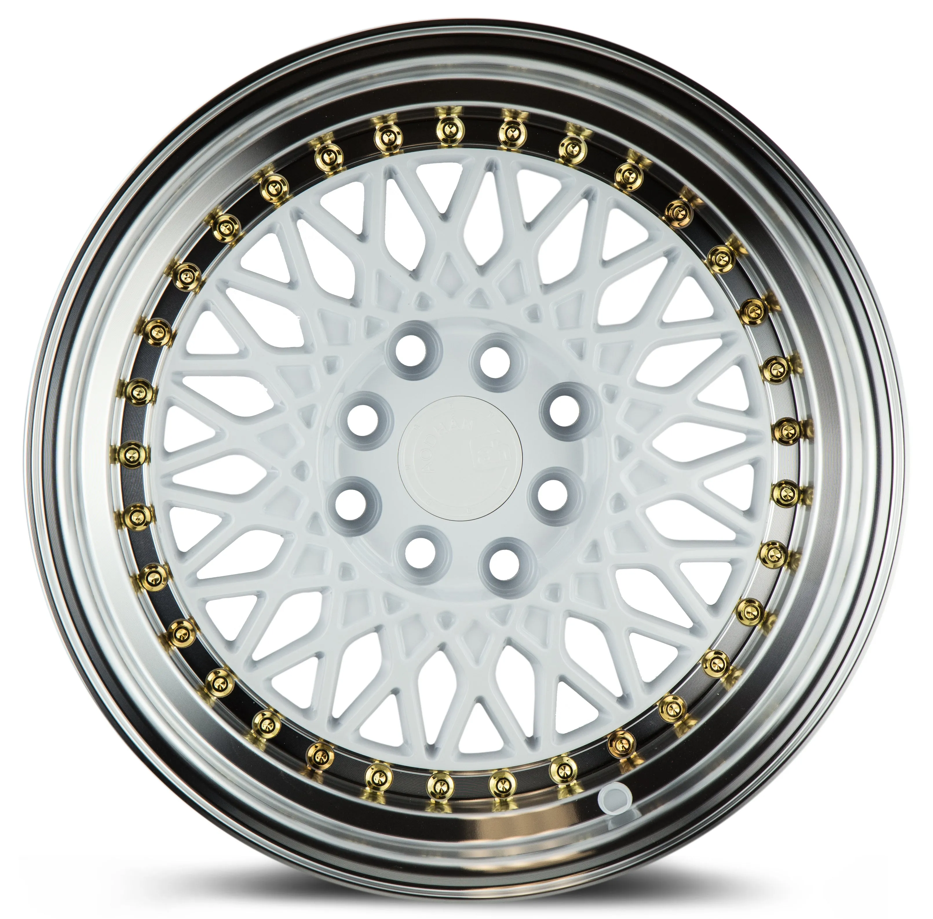 Aodhan AH05 16x8 4x100/114.3  15 White w/Machined Lip (Gold Rivets)