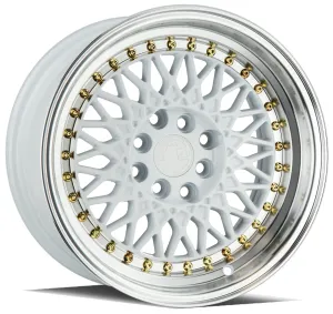 Aodhan AH05 16x8 4x100/114.3  15 White w/Machined Lip (Gold Rivets)