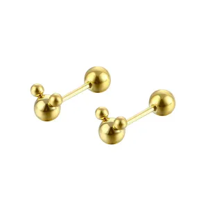 Baby and Children's Earrings:   Surgical Steel with Gold IP, Reversible Mouse Ball Studs with Screw Backs