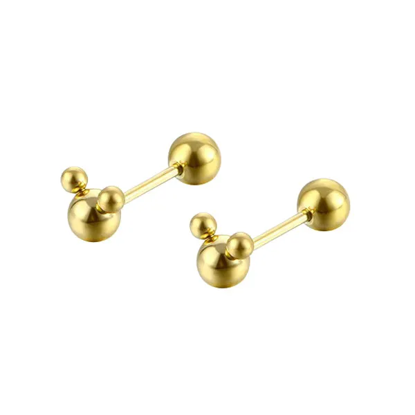 Baby and Children's Earrings:   Surgical Steel with Rose Gold IP, Reversible Mouse Ball Studs with Screw Backs