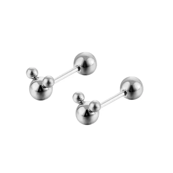 Baby and Children's Earrings:   Surgical Steel with Rose Gold IP, Reversible Mouse Ball Studs with Screw Backs