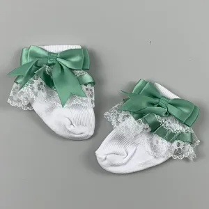 Baby Girl Ankle Socks - Sage Bow