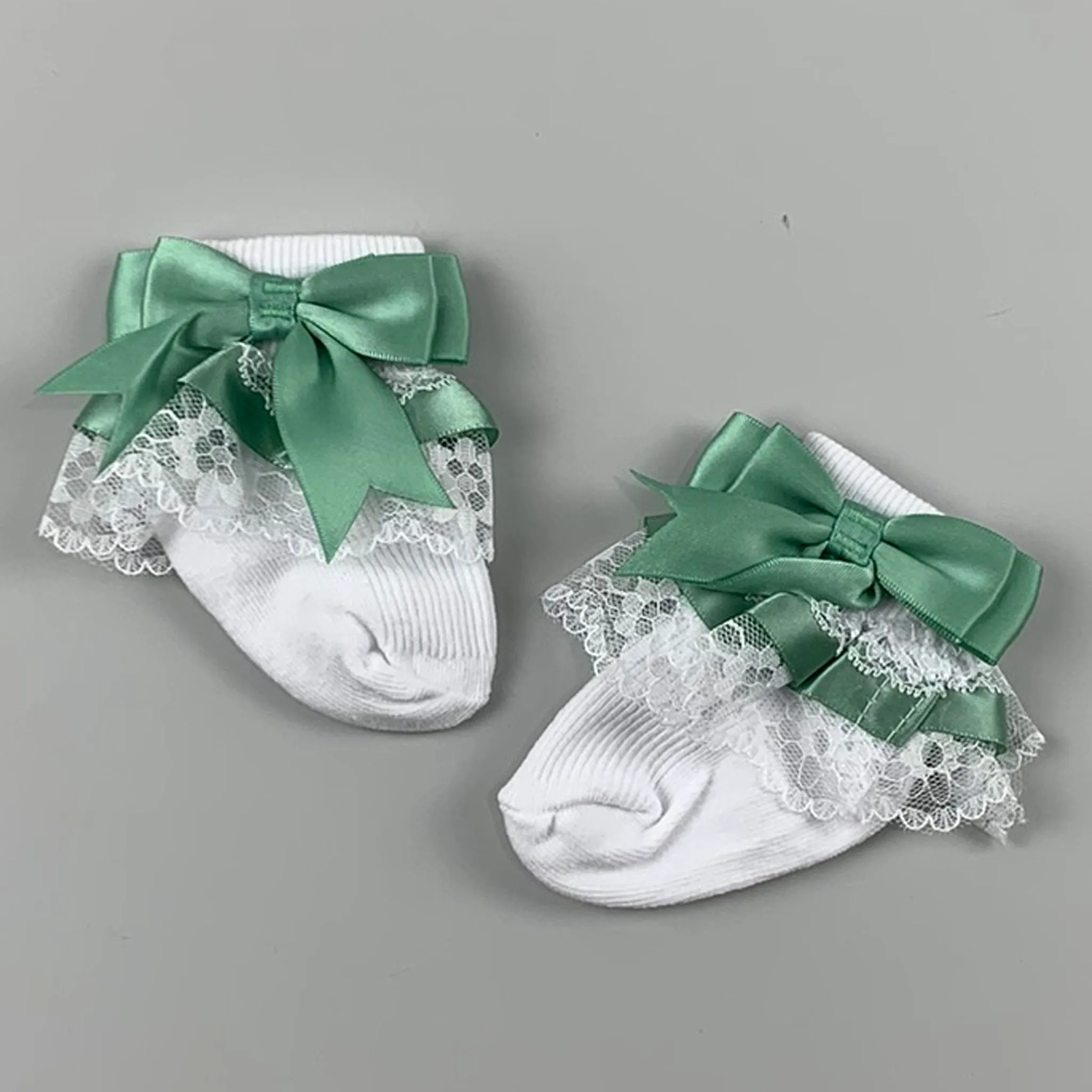 Baby Girl Ankle Socks - Sage Bow