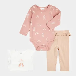 Ballet Slippers 3 PC Bodysuit Set