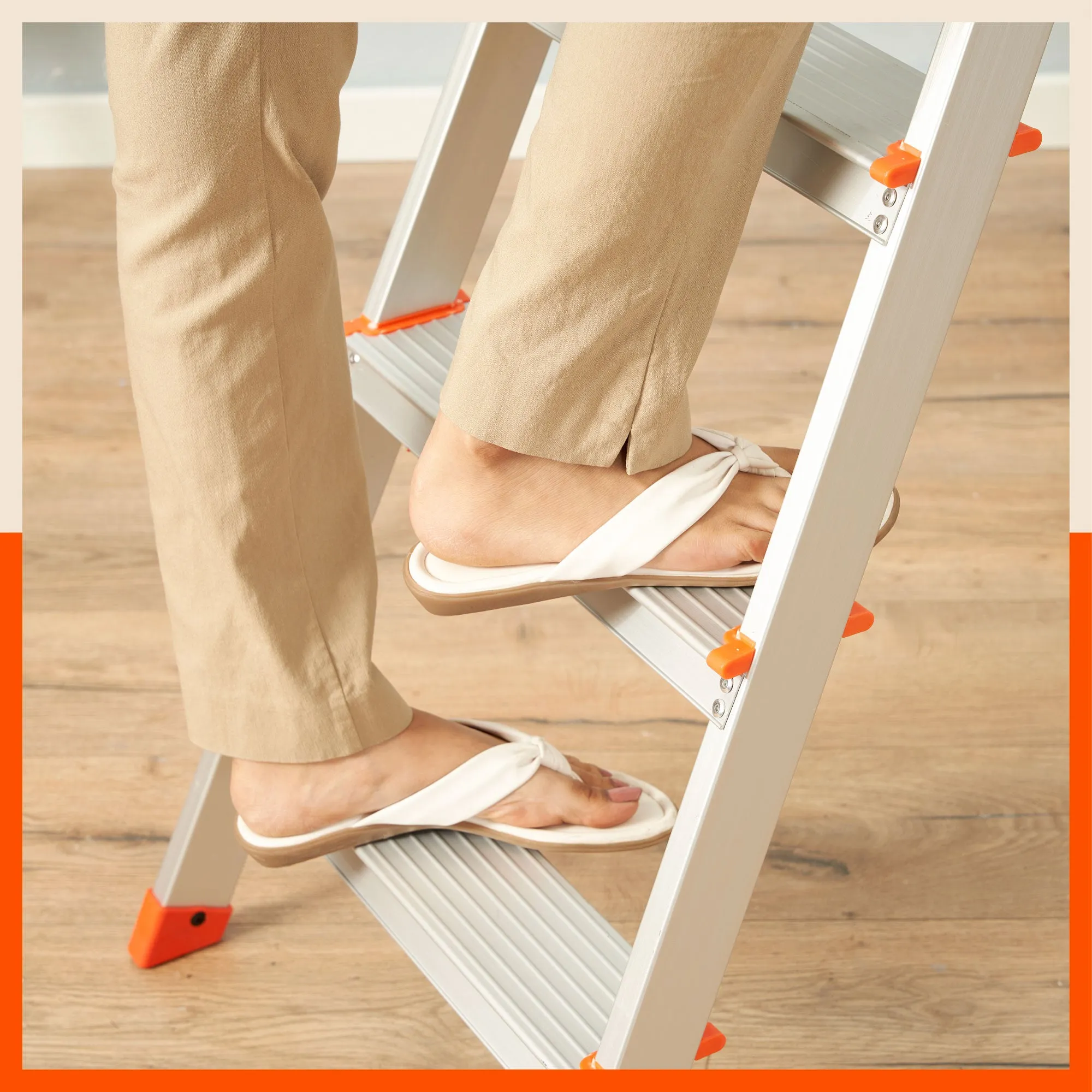 Bathla Advance Carbon - 4 Step Foldable Aluminium Ladder For Home (Orange)