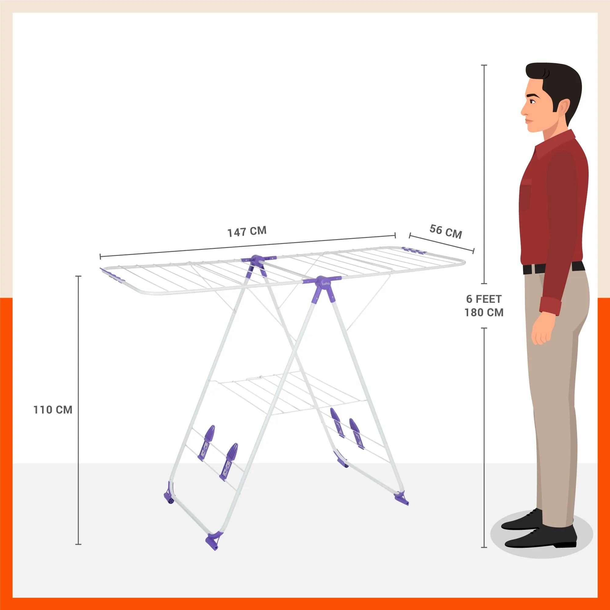 Bathla Mobidry Neo - Foldable Cloth Drying Stand For Home (Purple)