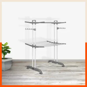 Bathla Mobidry Terra 2 Level Steel Modular Cloth Drying Stand For Home (Grey - Medium) Made in India