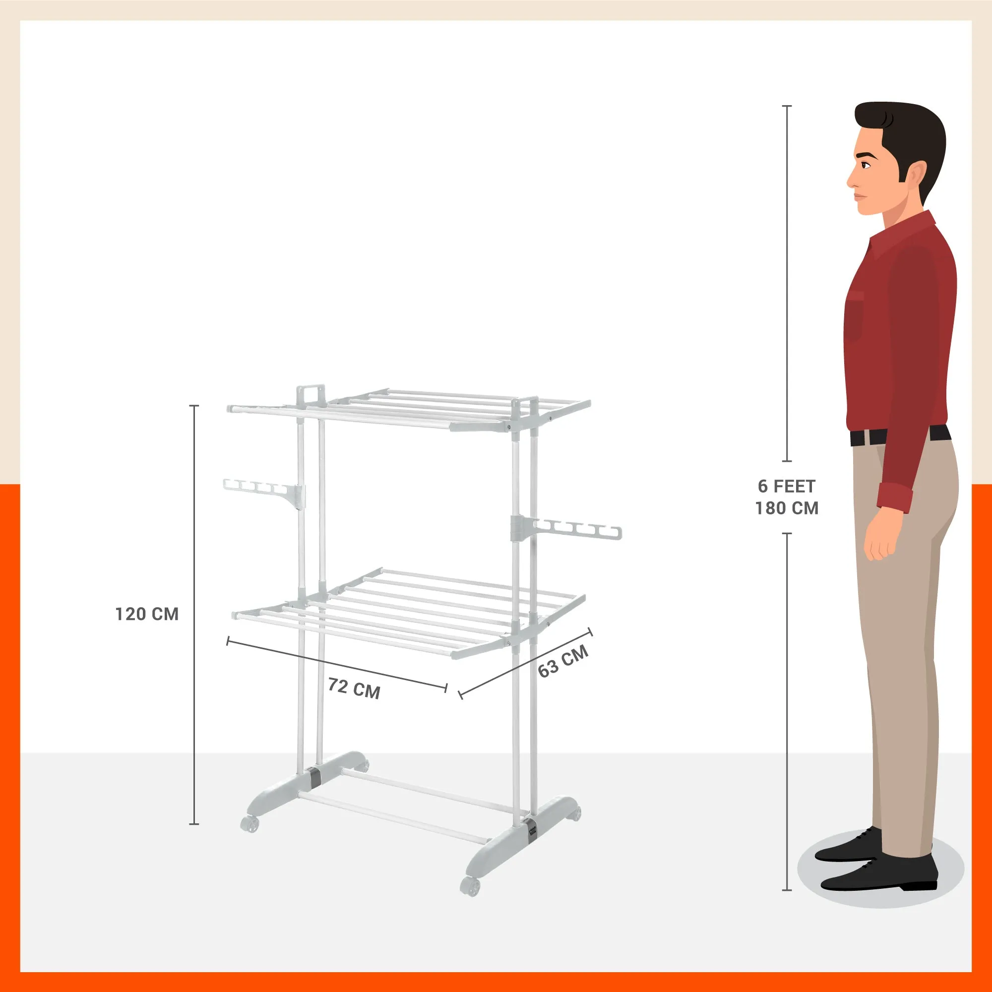 Bathla Mobidry Terra 2 Level Steel Modular Cloth Drying Stand For Home (Grey - Medium) Made in India