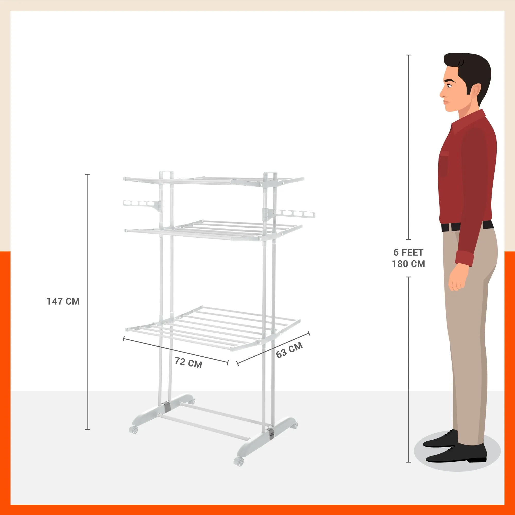 Bathla Mobidry Terra 3 Level Steel Modular Cloth Drying Stand For Home (Grey - Large) Made in India