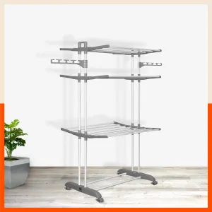 Bathla Mobidry Terra 3 Level Steel Modular Cloth Drying Stand For Home (Grey - Large) Made in India