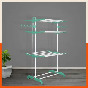 Bathla Mobidry Terra 3 Level Steel Modular Cloth Drying Stand For Home (Teal - Large) Made in India