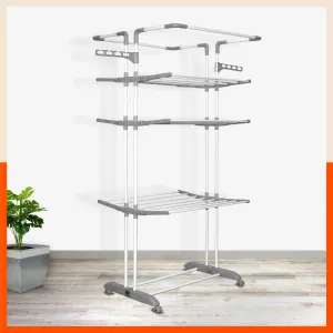 Bathla Mobidry Terra 4 Level Steel Modular Cloth Drying Stand For Home (Grey - Extra Large) Made in India