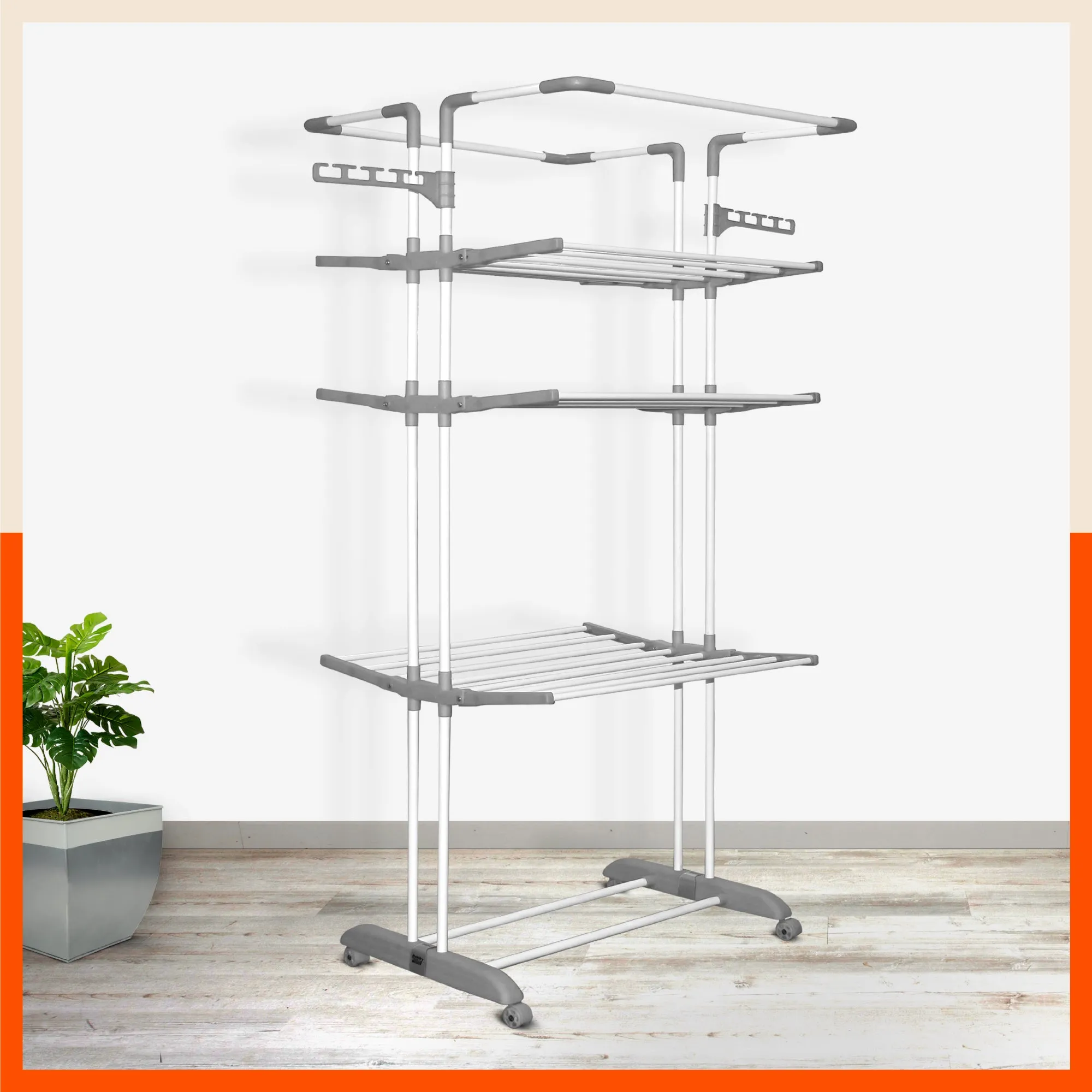 Bathla Mobidry Terra 4 Level Steel Modular Cloth Drying Stand For Home (Grey - Extra Large) Made in India