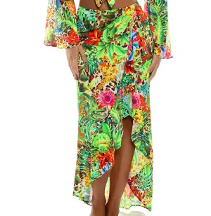 Bell Sleeve Crop-Ruffled High-Lo Slit Skirt