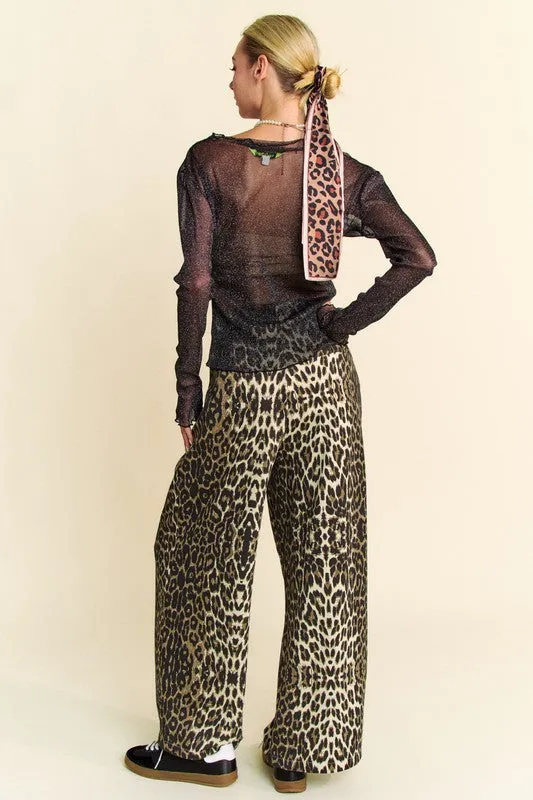 Black Glitter Mesh Lettuce Hem Long Sleeve Top