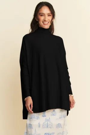 Black High-Low Turtleneck Long Sleeve Knit Top