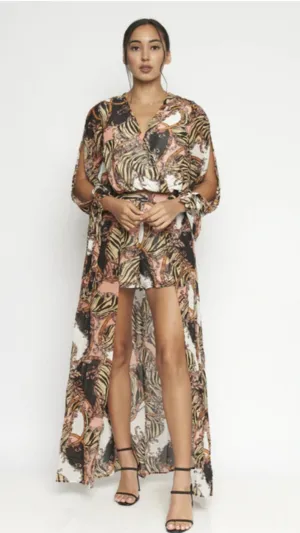 Black, Pink, and Brown Multi-Color High-Low Short Set