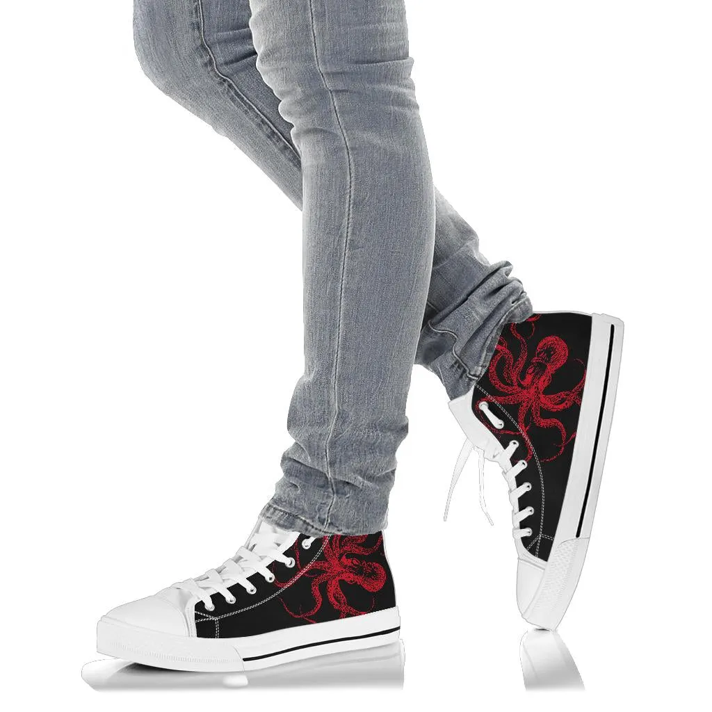 Black Red Octopus High Top Shoes Steampunk