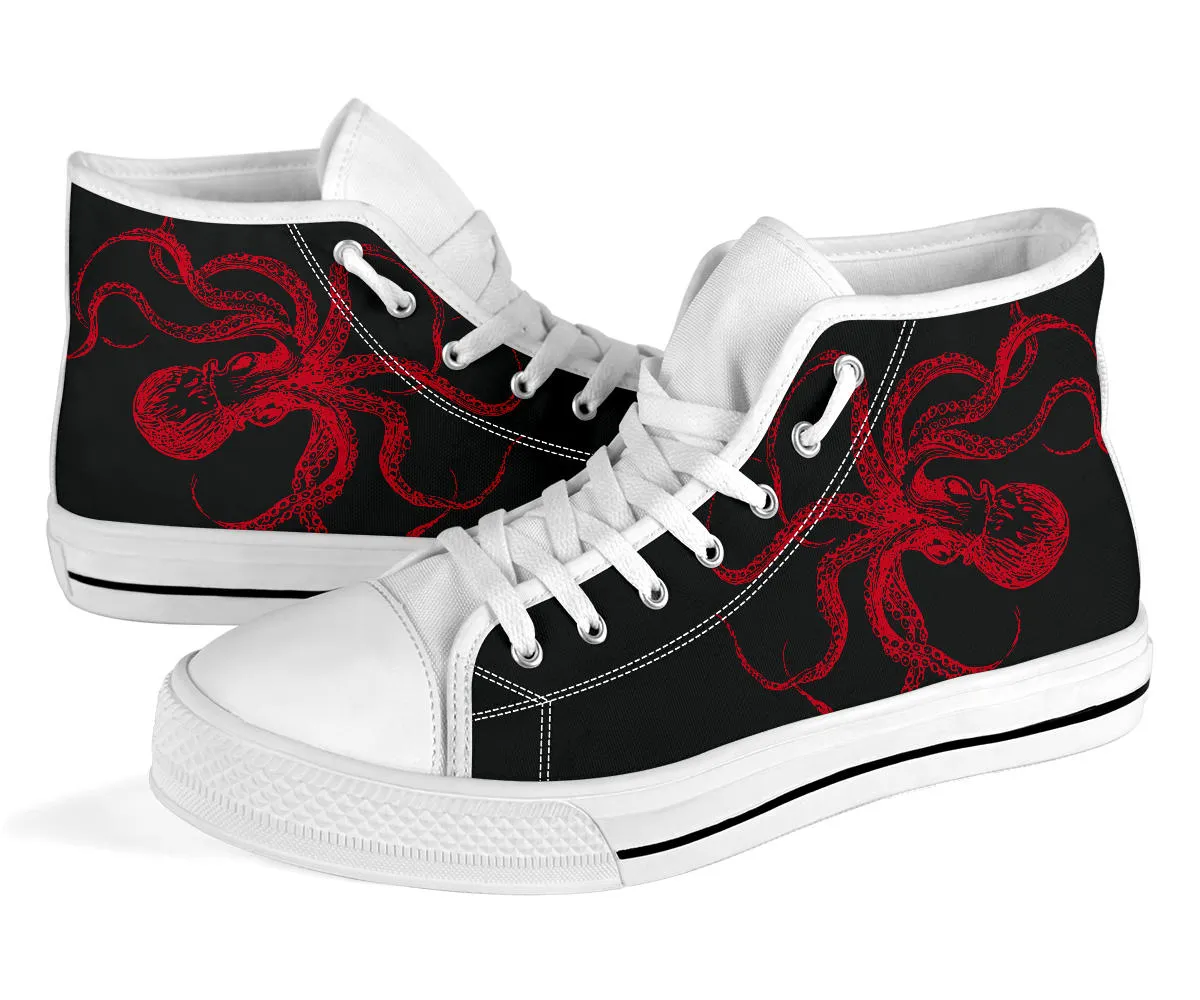 Black Red Octopus High Top Shoes Steampunk