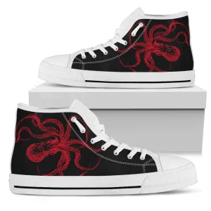 Black Red Octopus High Top Shoes Steampunk