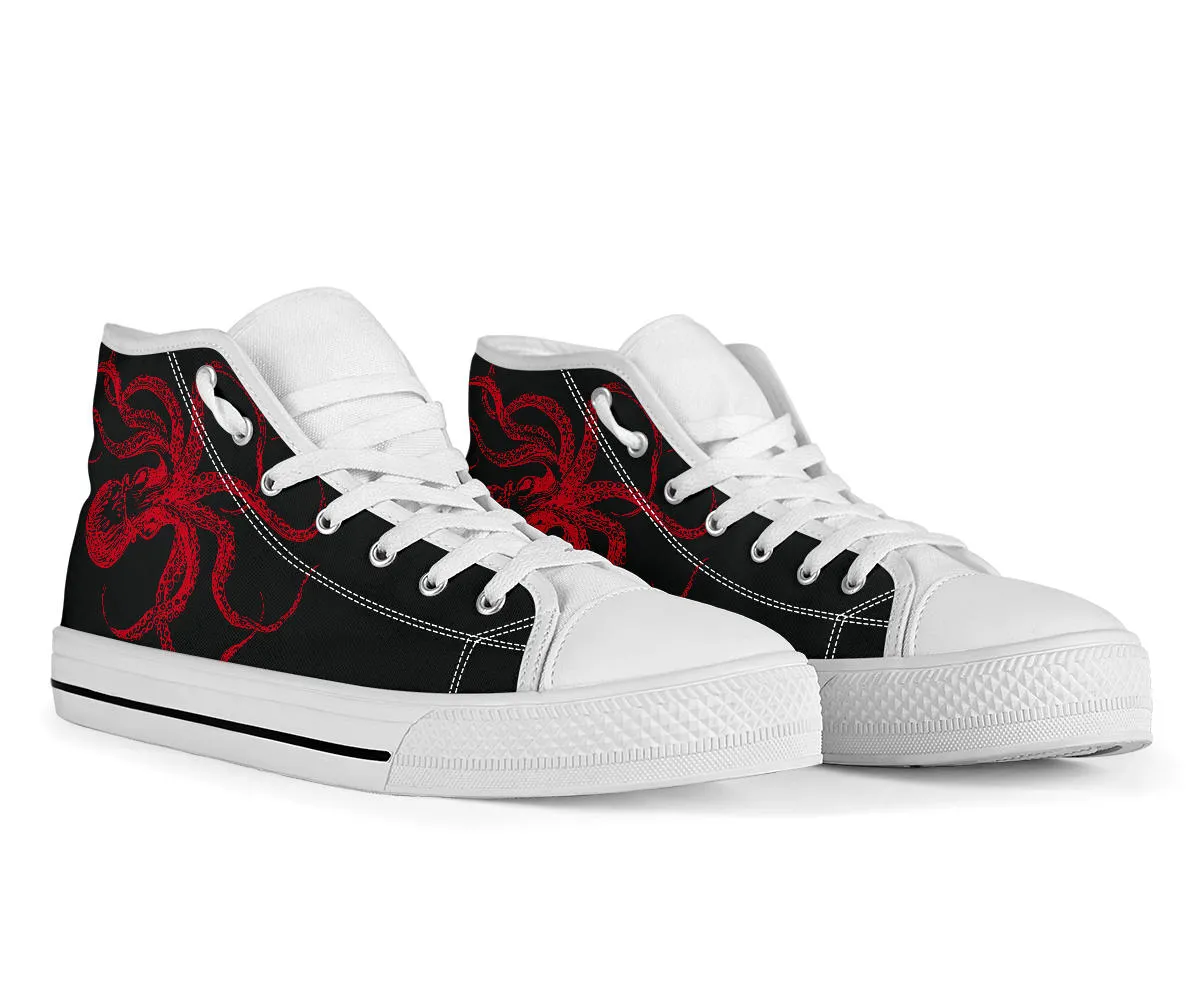 Black Red Octopus High Top Shoes Steampunk