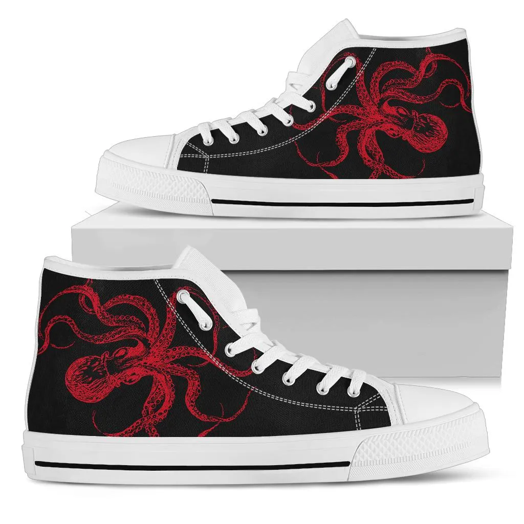 Black Red Octopus High Top Shoes Steampunk