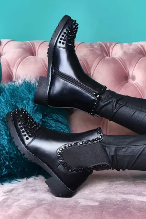 Black Studded Chelsea Ankle Boot - Harini