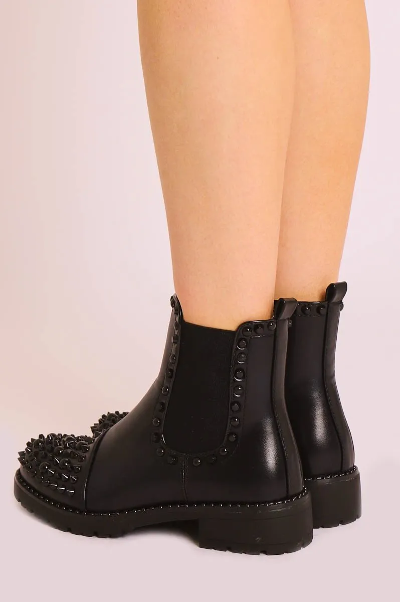 Black Studded Chelsea Ankle Boot - Harini