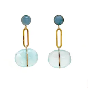 Blue Chalcedony Link Aquamarine Post Earrings