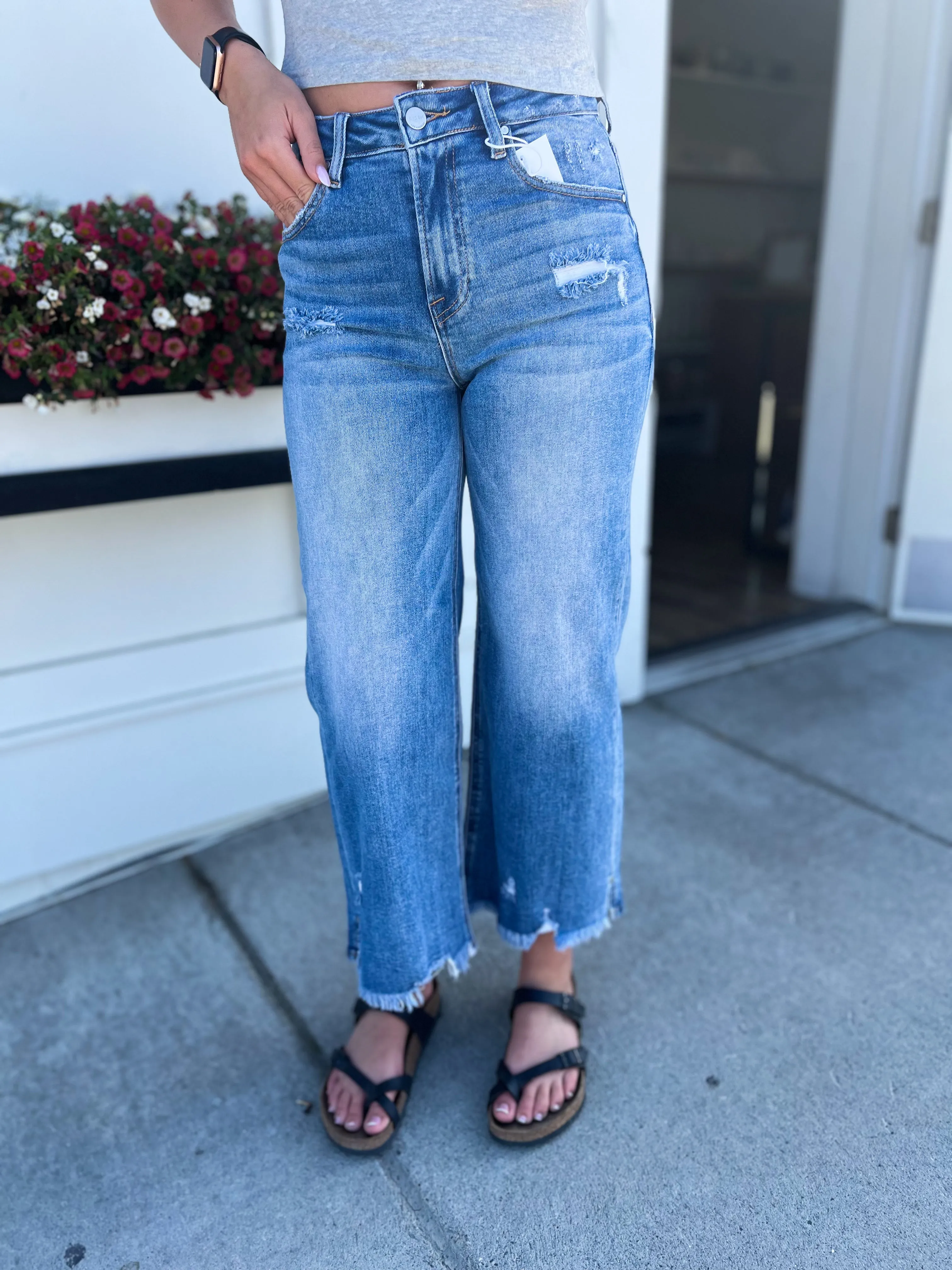 Brekken HW Side Slit Ankle Flare Jean