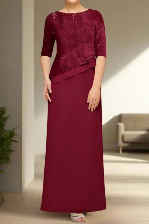 Burgundy Ankle Length Scoop Neck A-Line Mother of the Bride Dress