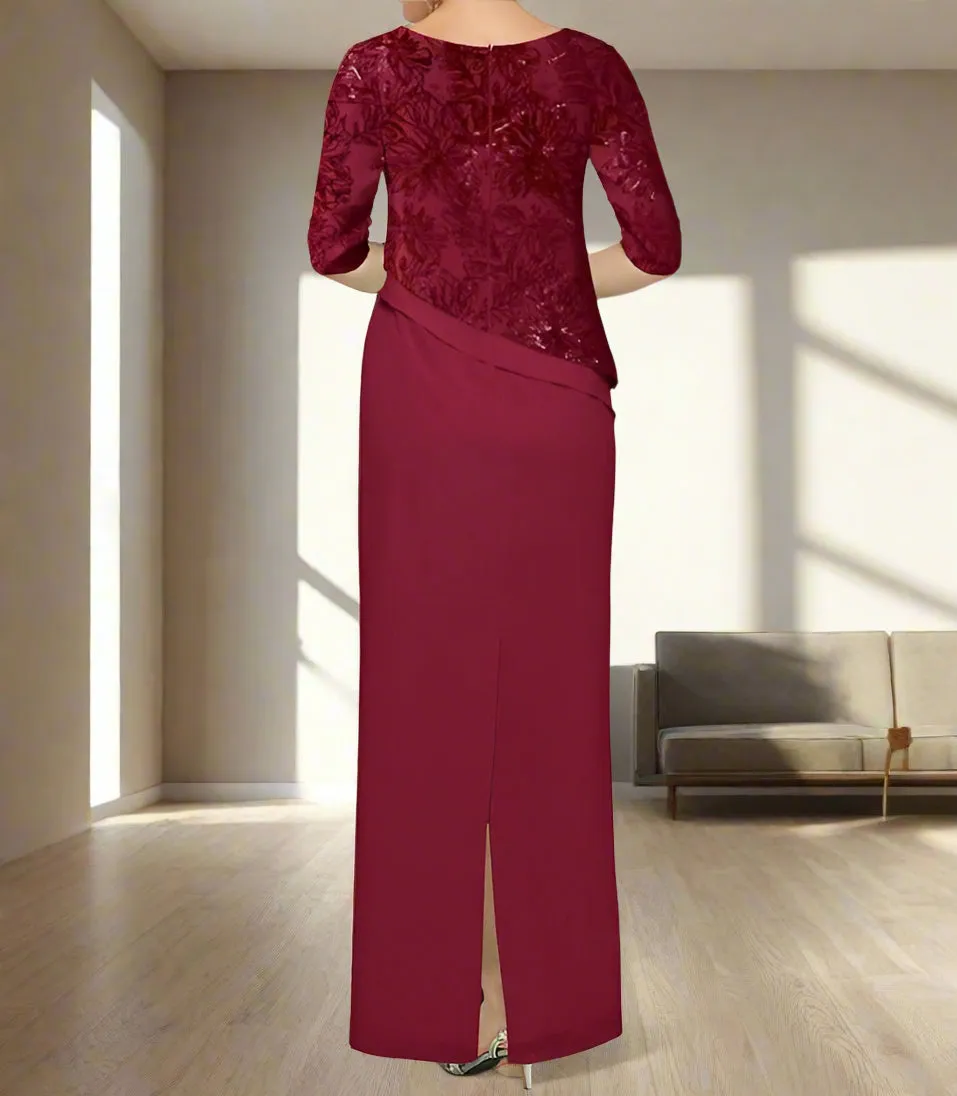 Burgundy Ankle Length Scoop Neck A-Line Mother of the Bride Dress