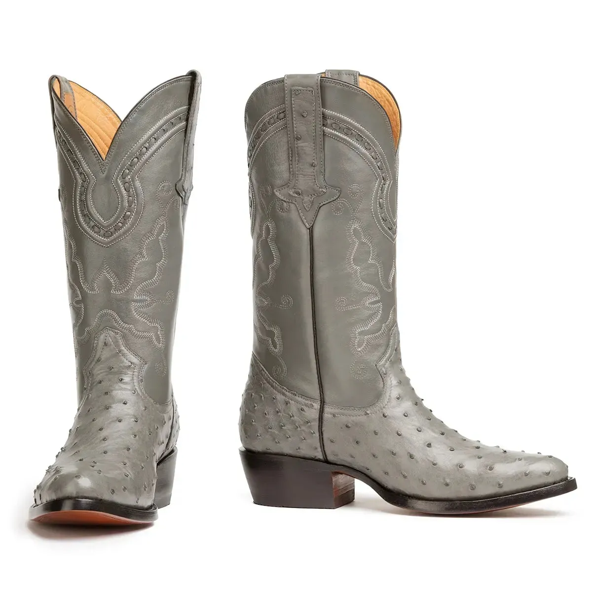 Cameron Full Quill Ostrich Classic Western Boot - Grey