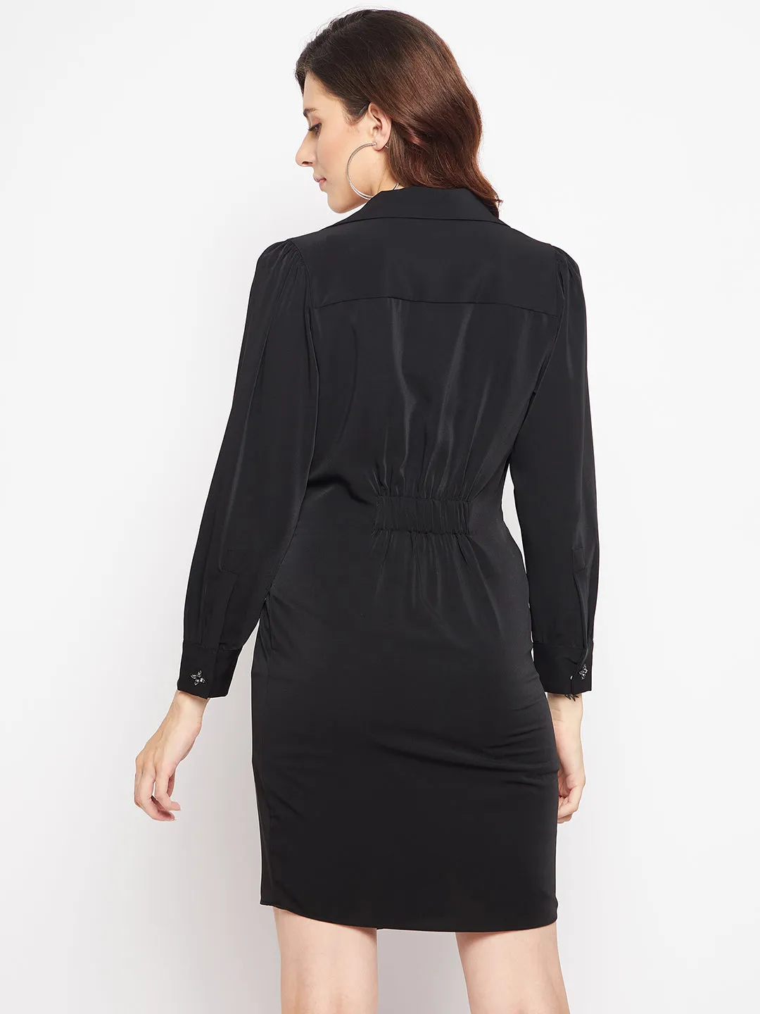 Camla Barcelona Embellished Neck Ruched Front Mini Black Dress For Women