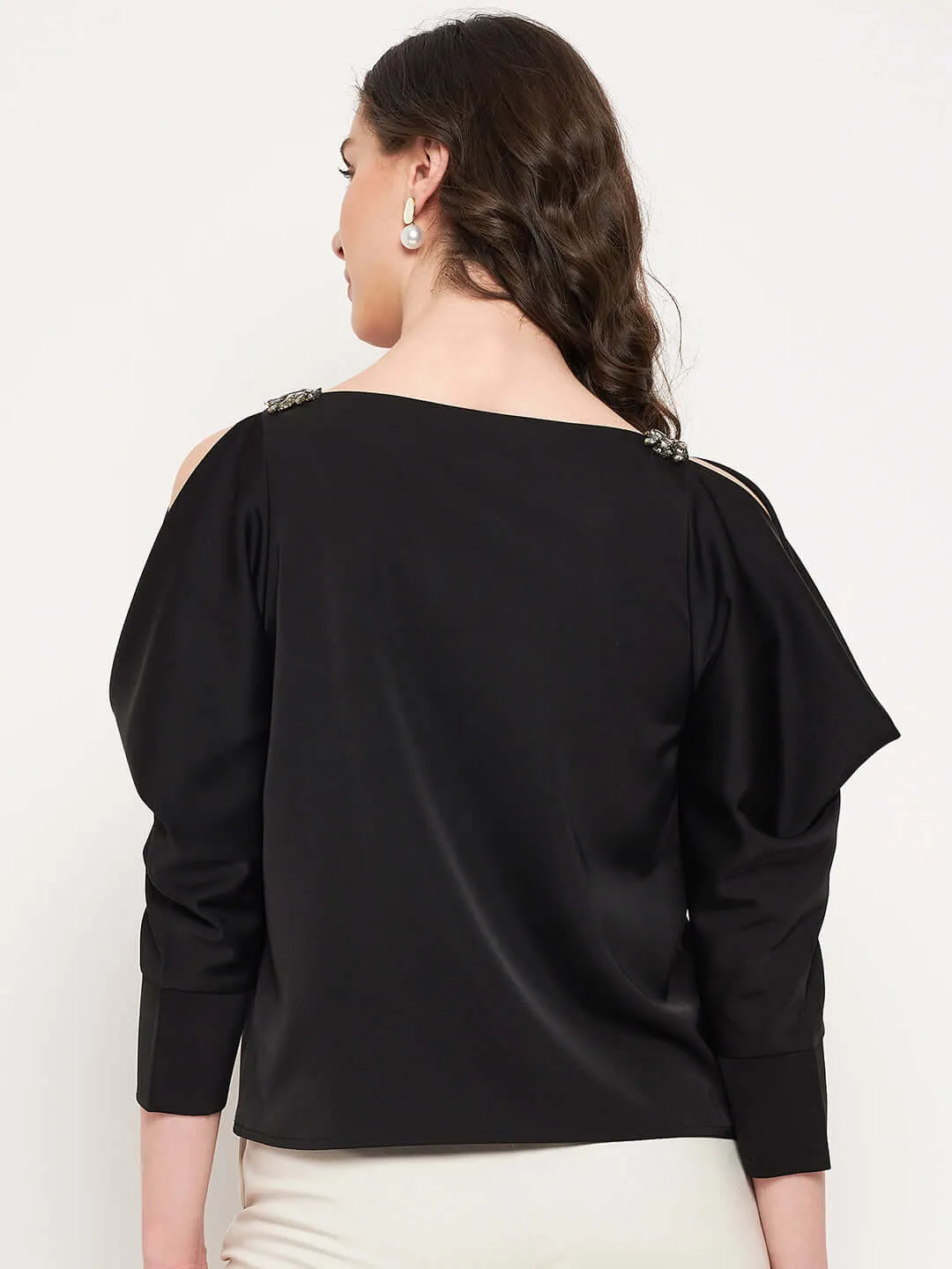Camla Barcelona Women’S Black Cold Shoulder Cowl Sleeves
