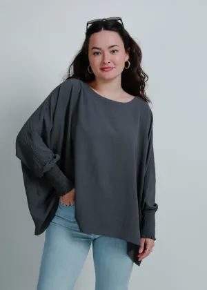 Carlie Boat Neck Oversize Top - Charcoal