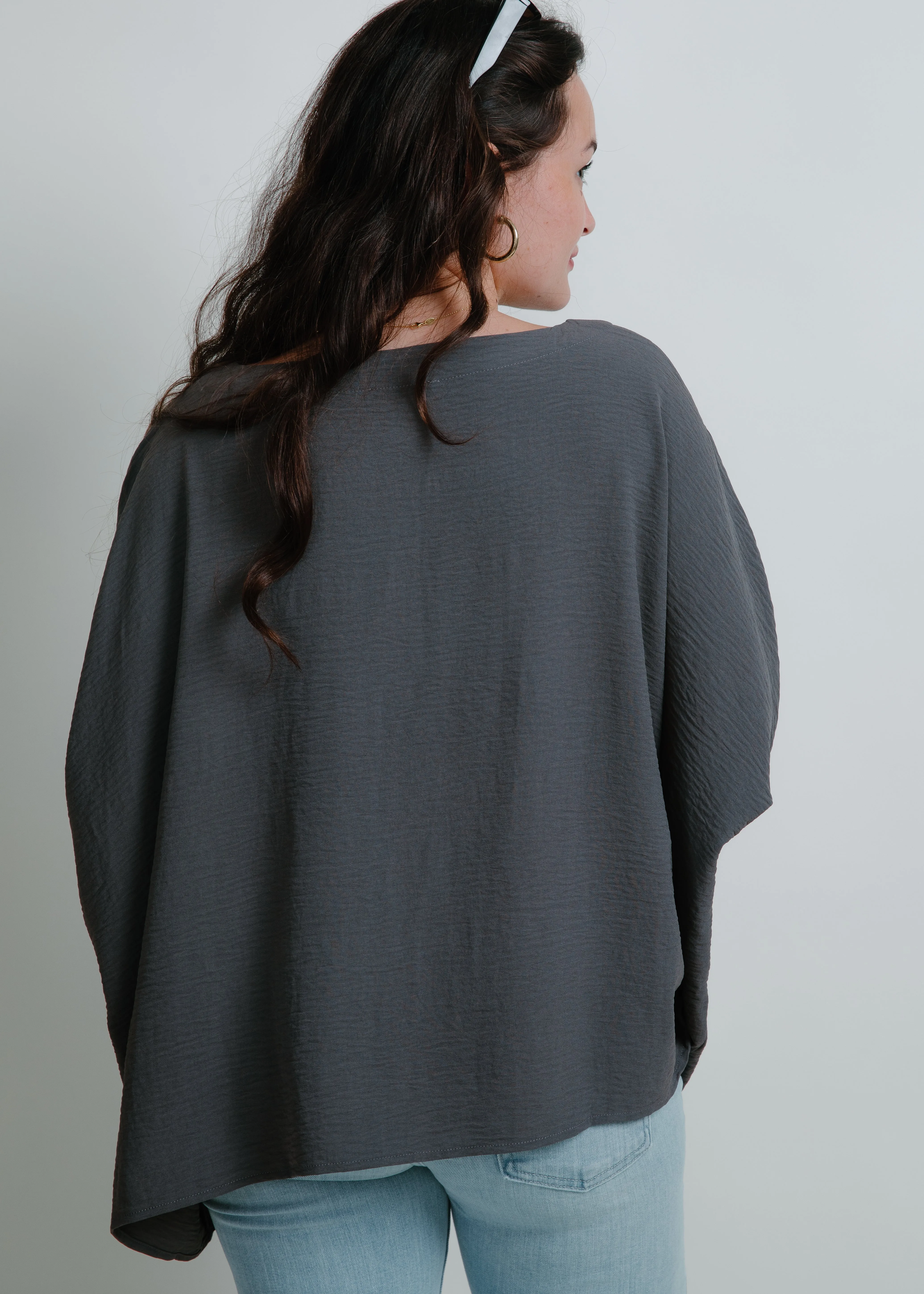 Carlie Boat Neck Oversize Top - Charcoal